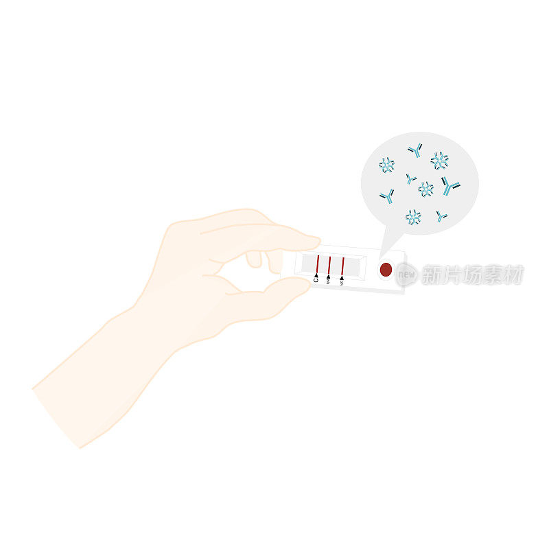 抗体快速检测试剂盒人手持，滴样满检测时间后观察或显示结果:阳性或阴性(对照，免疫球蛋白:IgM, IgG)。